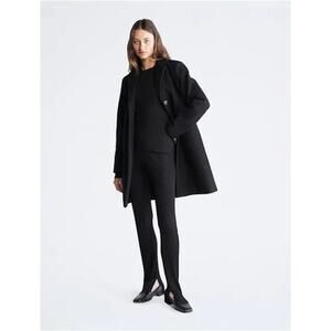 Calvin Klein Women's Notch Collar Single Breasted Overcoat - Black Size 38